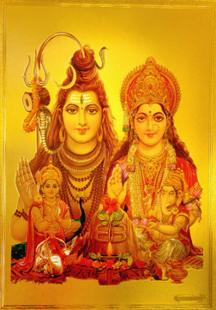 Шива и Парвати семья (пластик под золото) 