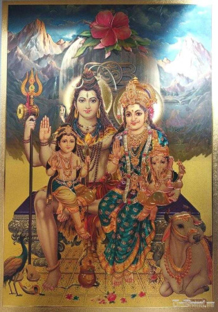 Шива и Парвати семья (пластик под золото) 